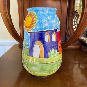 MINT Vintage Nino Parrucca Italy Ceramic Large Vase 9.5 Tall x 6 Wide